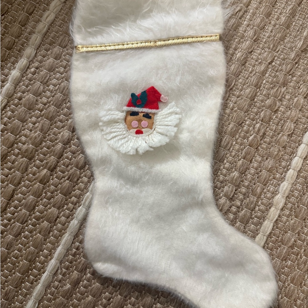 Vintage White Christmas Stocking with Santa Design